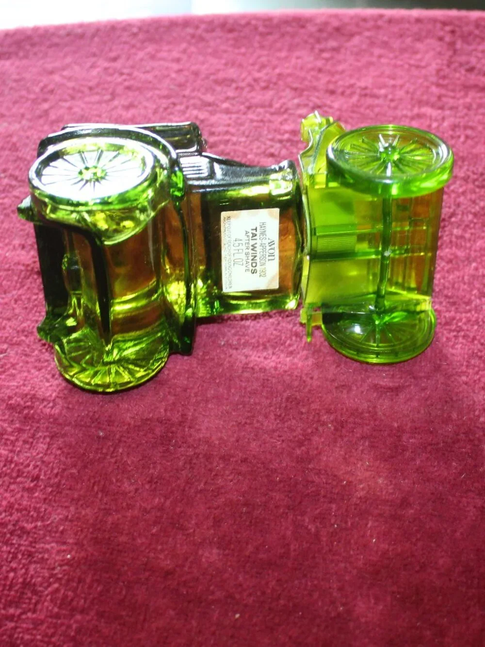 Vintage Avon Haynes-Apperson 1902 green glass car decanter